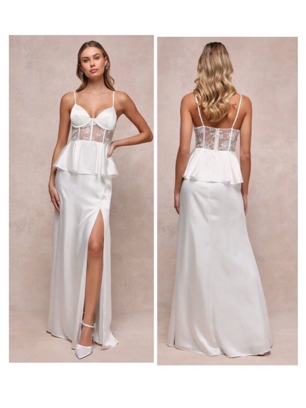 Lulu's Ivory Lace and Satin Evening Dress
